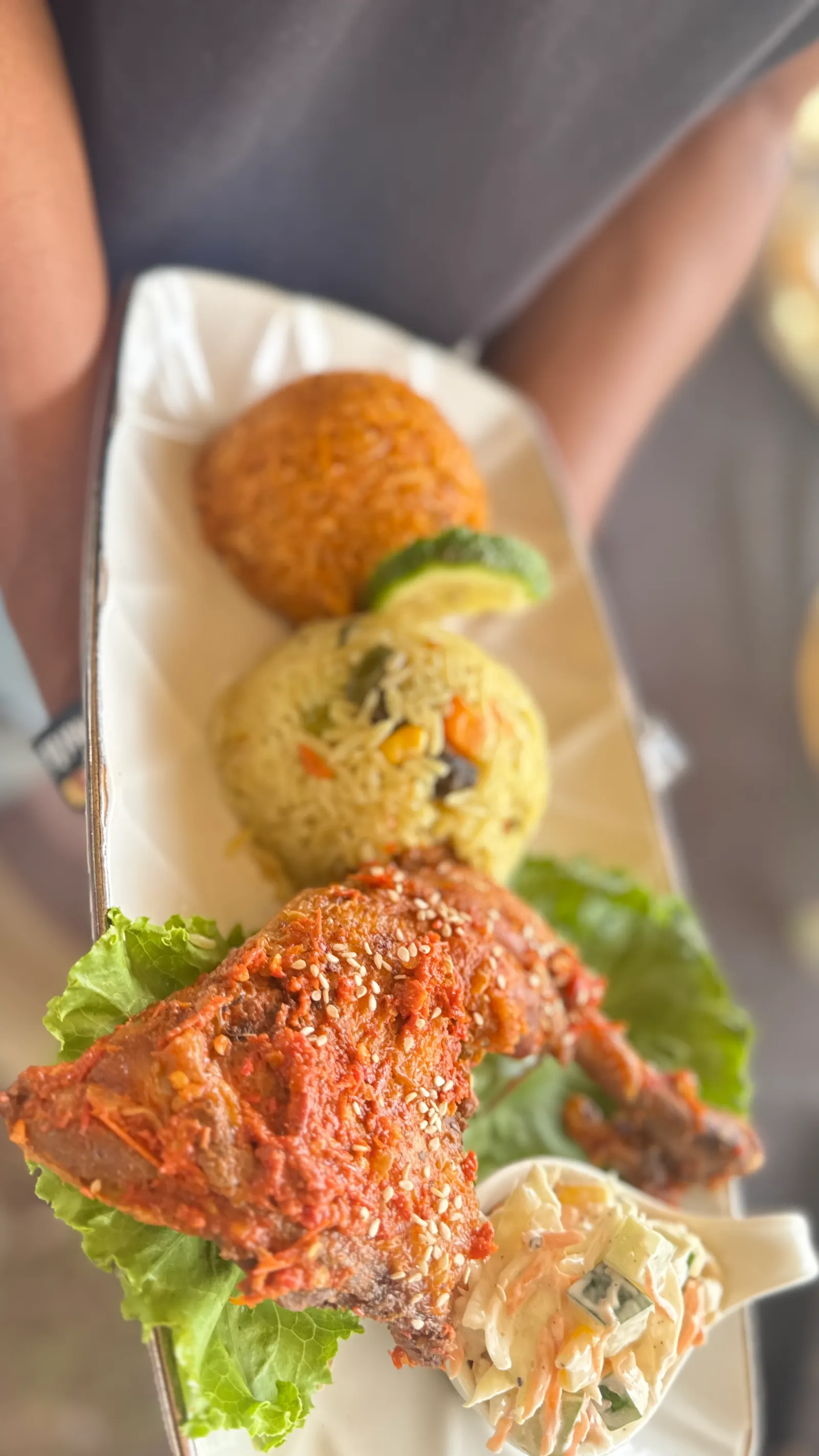 Jollof and fried rice with chicken