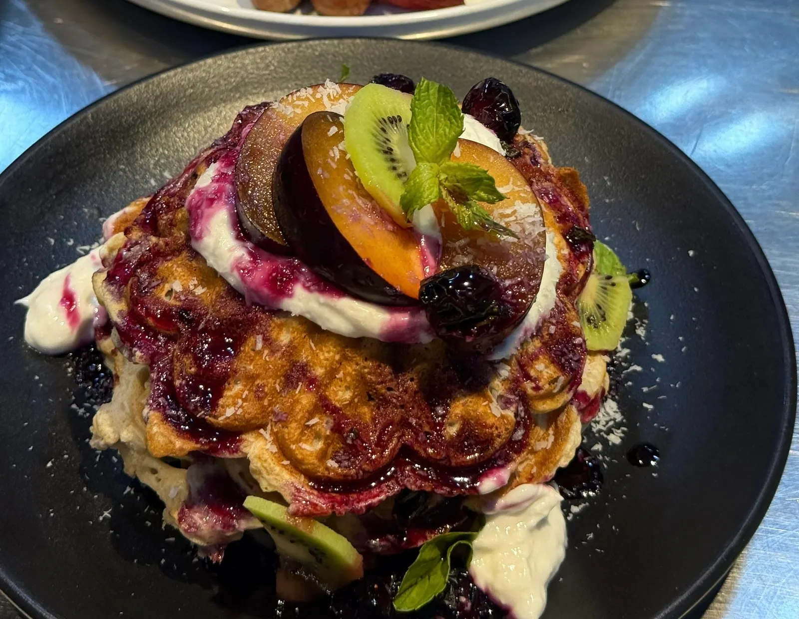 Waffles ( top with peach)