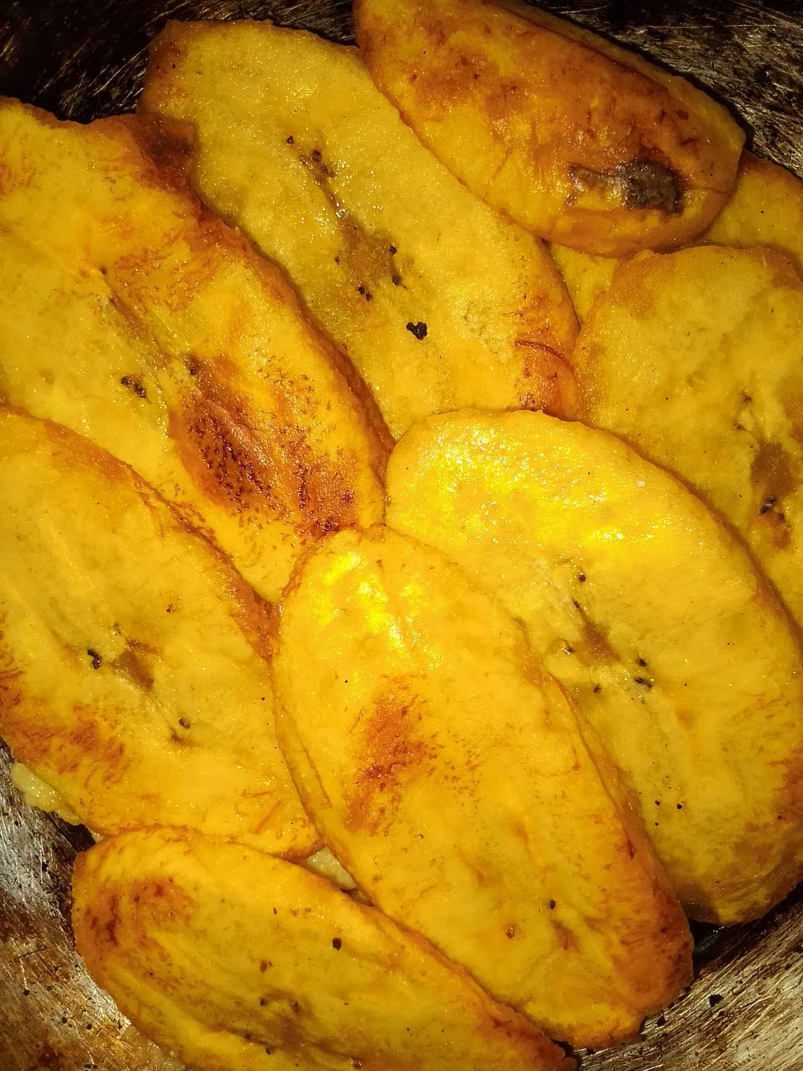 Golden fried plantain slices